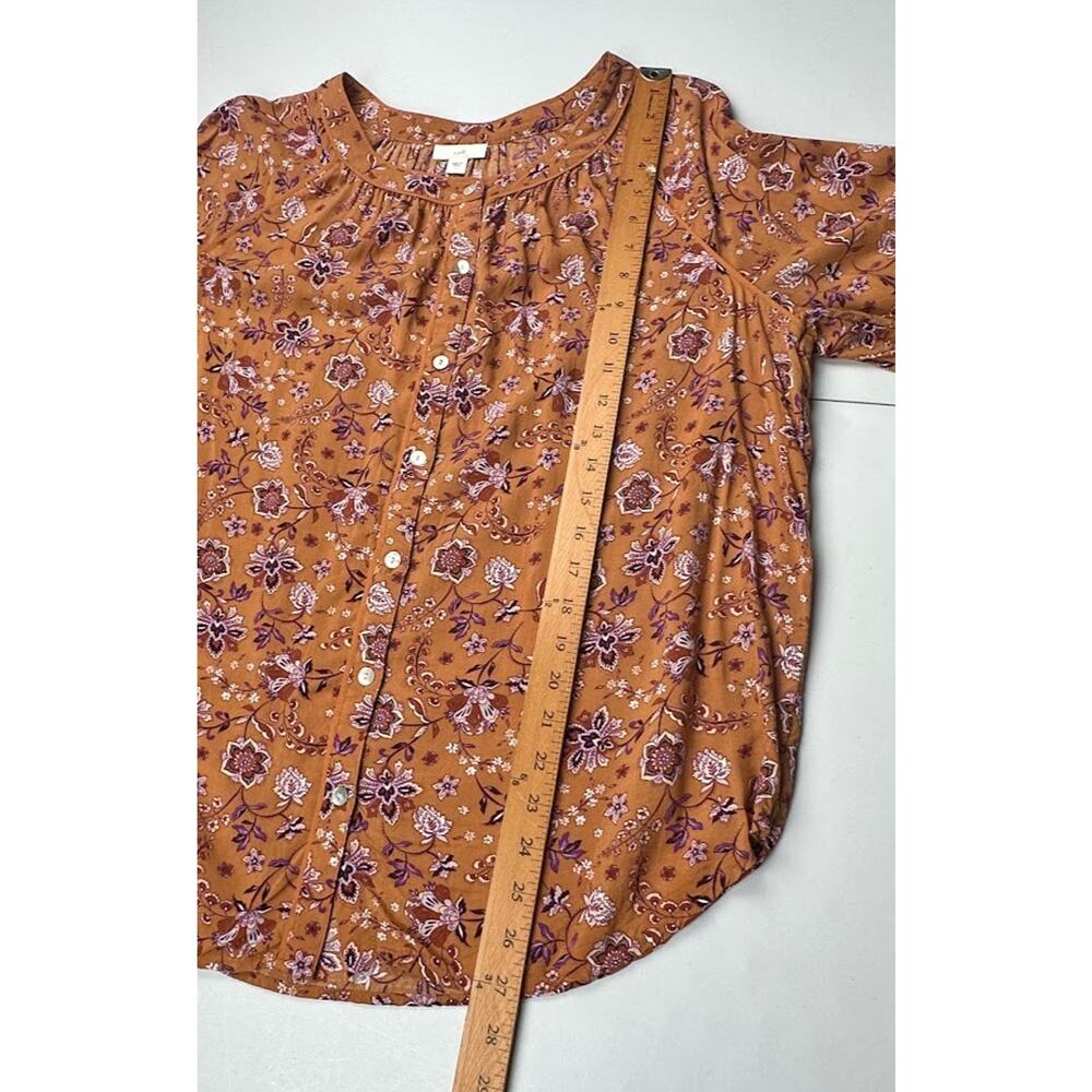 J Jill Top Womens Large Brown Floral Button Down Long Sleeve Preppy Career Boho - Picture 11 of 12